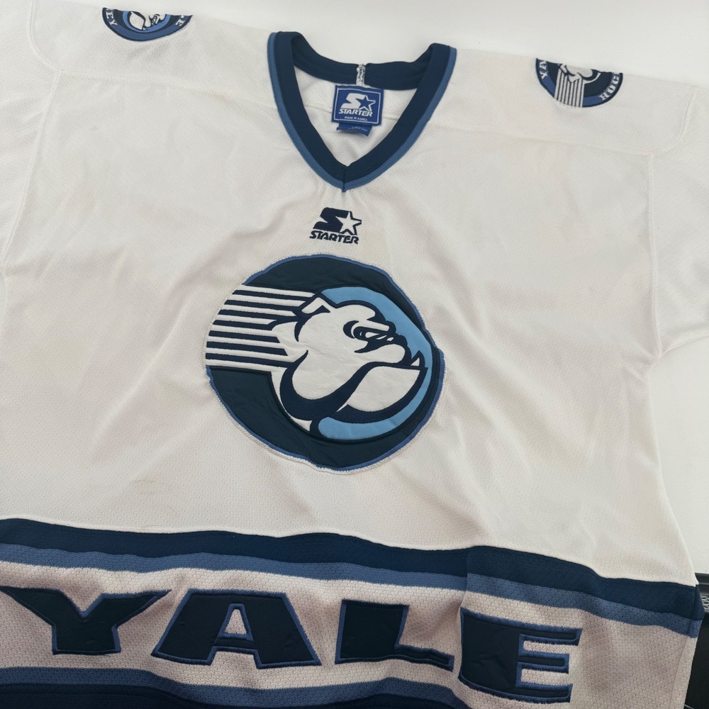 Vintage Starter Yale Bulldogs Hockey Jersey White Navy Blue L/XL Collegiate